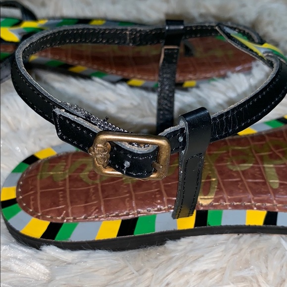 NWOB SAM EDELMAN Gigi 5 Black Painted Geo Sandals - Picture 5 of 5